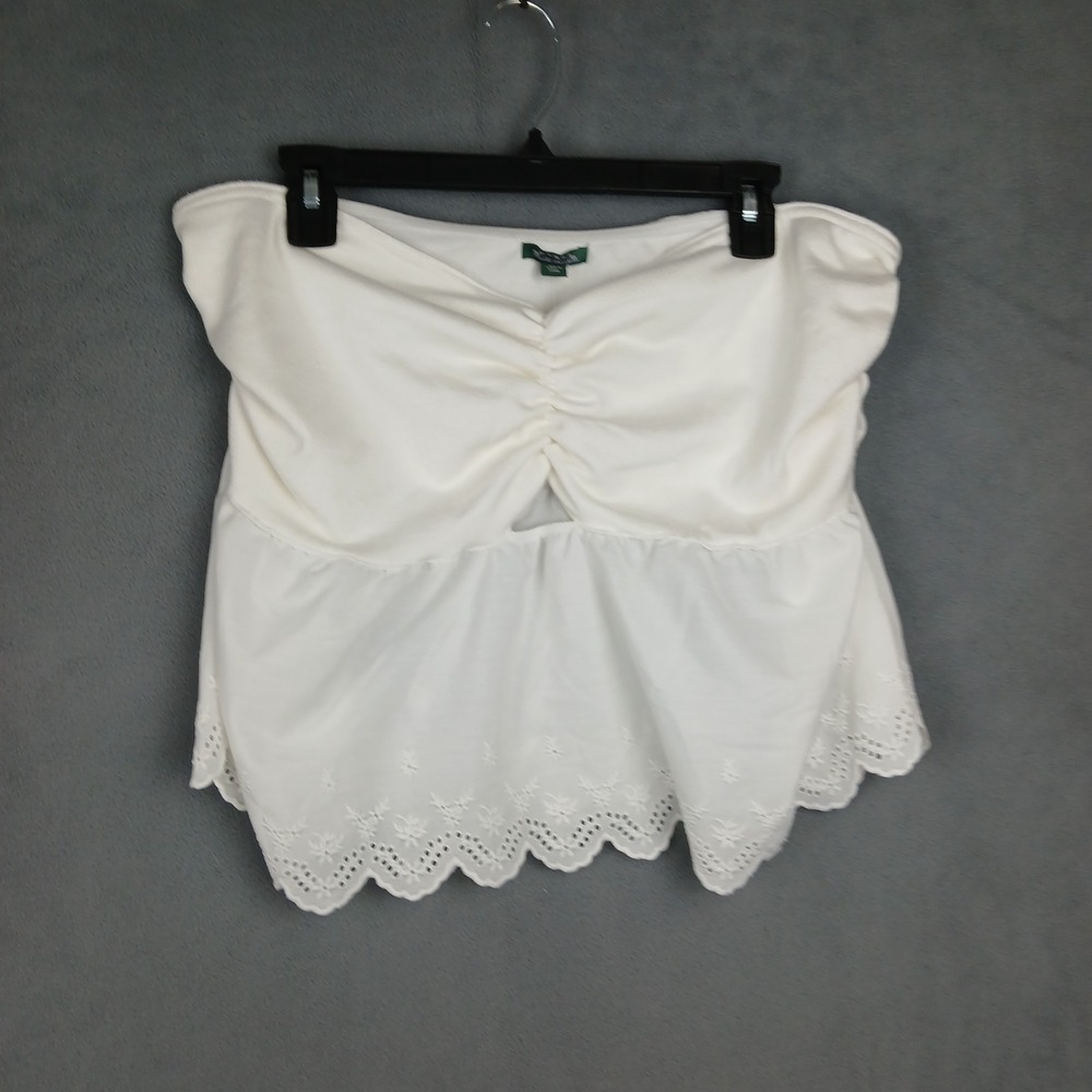 Wild Fable Crop Top Womens 2XL White Lined Cotton Knit Scalloped Hem Strapless